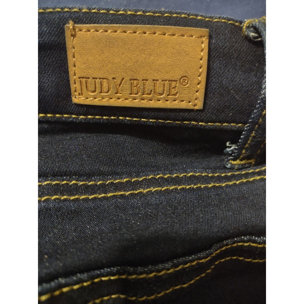 Judy Blue Dark Wash Gingham Cuffed Denim Shorts High Rise Button Fly L Picinic - Picture 3 of 7